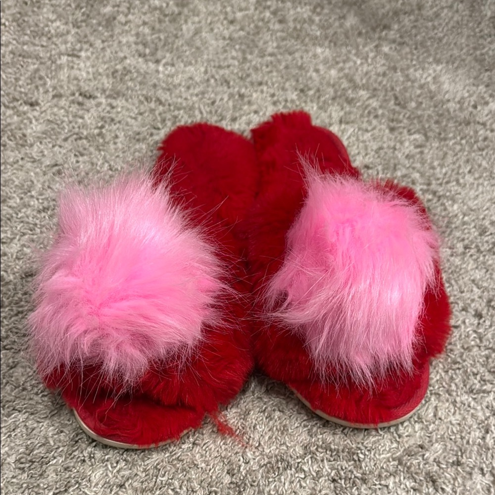 Shiraleah Red and Pink Fuzzy Kids Slippers